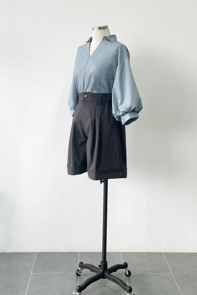 ELASTICATED WAIST SHORTS IN MELANGE GREY