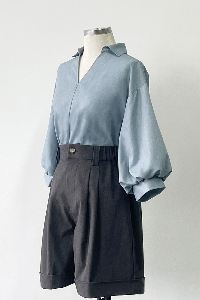 ELASTICATED WAIST SHORTS IN MELANGE GREY