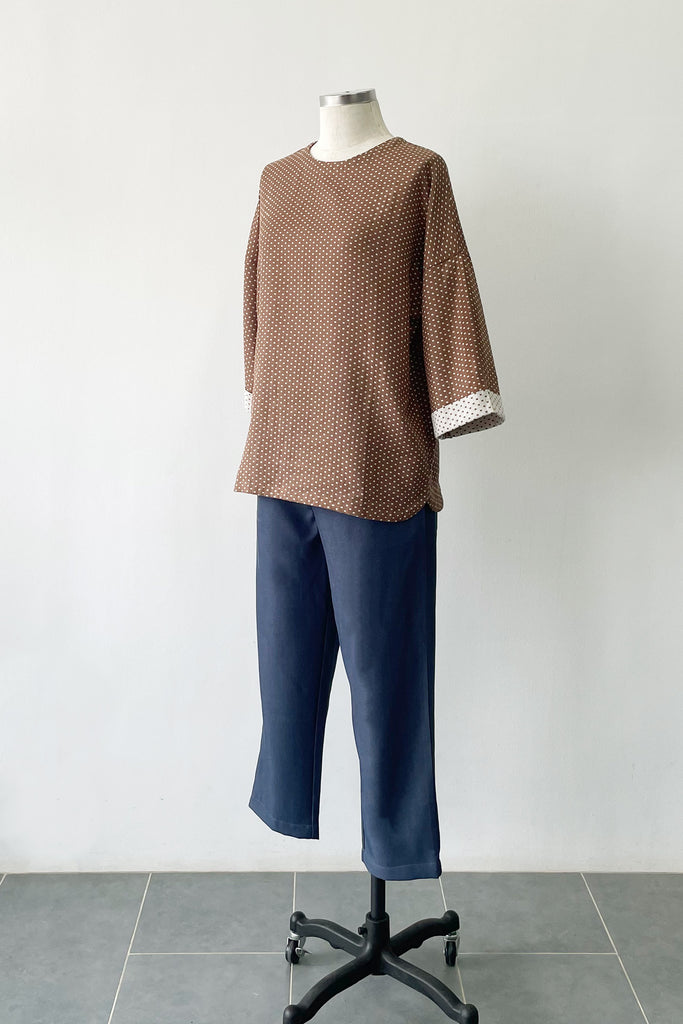 DOUBLE VOILE TUNIC TOP IN BROWN