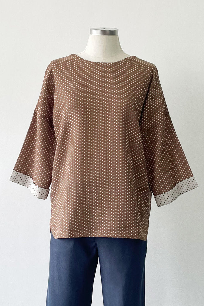 DOUBLE VOILE TUNIC TOP IN BROWN