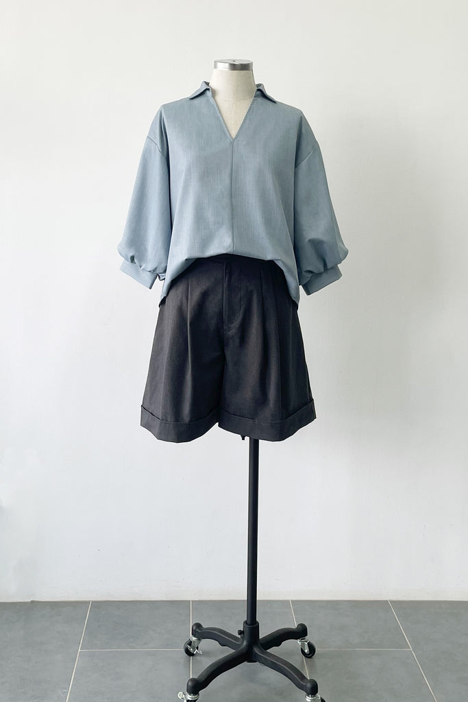 BALLOON SLEEVES TOP WITH CUFF IN DENIM