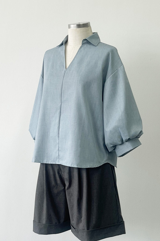 BALLOON SLEEVES TOP WITH CUFF IN DENIM