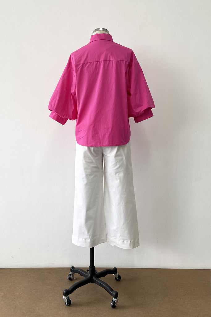 V-NECK BUTTON DOWN LATERN SLEEVES SHIRT IN PINK